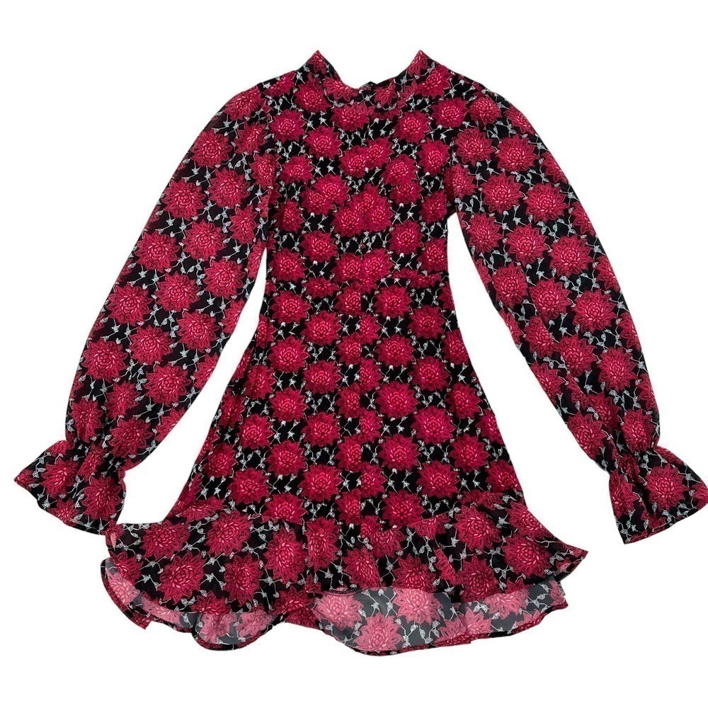 For Love and Lemons Long Sleeve red clover floral keyhole open back size small